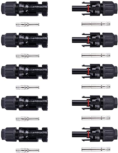 MEGSUN Male/Female Solar Panel Cable Connectors (5 Pairs) Double Seal Rings for Better Waterproof Effect