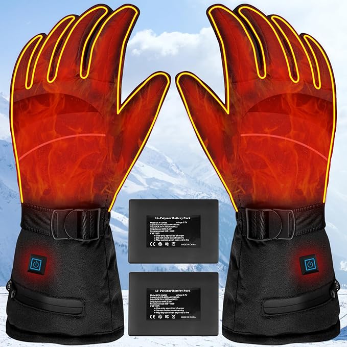 Heated Gloves, 3 Heating Temperature Adjustable Rechargeable Electric Warm Gloves Men Women Winter Gloves with Touch Screen & Waterproof for All Kinds Outdoor Activities/Hiking/Fishing/Skiing Black XL