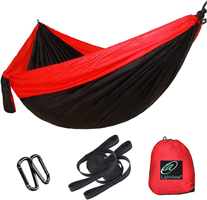 Lightahead Single & Double Parachute Portable Camping Hammock Including 2 Straps & Carabiners– Heavy Duty Lightweight Nylon, Best Parachute Hammock for,Camping, Travel, Beach, Garden.
