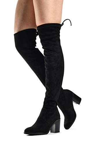 Women's Haley Over The Knee Pull On Boot - Drawstring Back Comfort Block Chunky Heel Pointy Round Toe