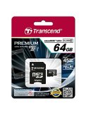 Transcend 64GB Ultra High Speed UHS1 300X Class 10 Micro SDXC Card with SD adapter for cell phone tablet DSLR cameras