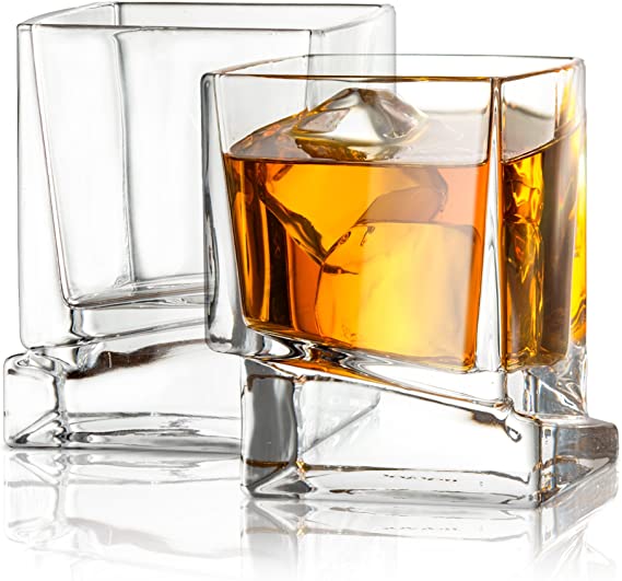 JoyJolt Carre Square Scotch Glasses, Old Fashioned Whiskey Glasses 10-Ounce, Ultra Clear Whiskey Glass for Bourbon and Liquor Set Of 2 Glassware