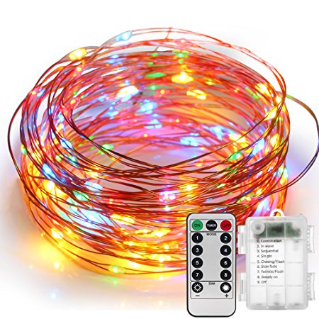 Fairy Lights Battery Operated YIHONG 8 Modes String Lights 39FT Copper Wire 120 LED Starry Lights Firefly Lights Remote Control with Timer for Wedding Halloween Christmas Party Decor (Multicolor)