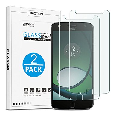 OMOTON Moto Z Play Droid Screen Protector [2 PACK]- [9H Hardness] [Crystal Clear] [Bubble Free] Tempered Glass Screen Protector for Motorola Moto Z Play Droid 5.5 Inch