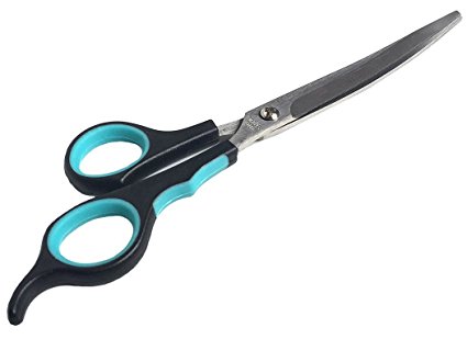 Ergonomic Curved Dog Grooming Scissors - Sharp Micro-Serrated Stainless Steel Shears For Coat Shaping and Finishing