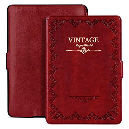 Ayotu Colorful Case for Kindle Paperwhite Auto Wake/Sleep Smart Protective Cover-Fits All Paperwhite Generations Prior to 2018(Not Fit All-New Paperwhite 10th Gen) Magic Book Series K5-07 Retro Red