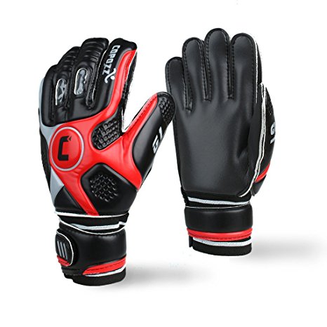 Goalie Glove, COPOZZ G1 Finger Protection Hybrid Roll/Flat Elite Goalkeeper Gloves Black and White for Men Women Boys Girls Size 9