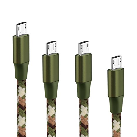 ONSON Micro USB Cable,4Pack 3FT/6FT/10FT Premium Nylon Braided Android Charger USB to Micro USB Charging Cable Samsung Charger Cord for Samsung Galaxy S7 Edge/S7/S6/S4/) (Camouflage green)