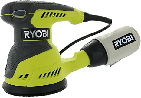 Ryobi RS290G 2.6 Amp 12,500 OPM Single Speed 5 Inch Hook and Loop Corded Random Orbit Sander w/ 3 Pads and Dust Bag