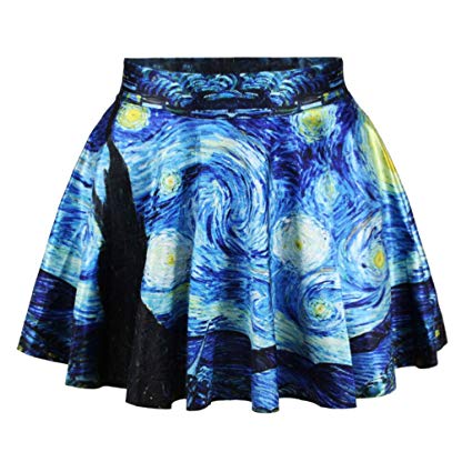 JIAYIQI Women Fashion Printed Casual Skirt Stretchy Flared Pleated Mini Skirt