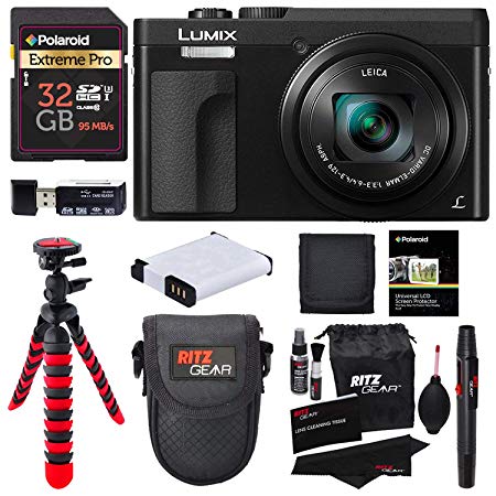 Panasonic DC-ZS70K Lumix 20.3 Megapixel, 4K Digital Camera, Touch Enabled 3" 180 Degree Flip-Front Display, 30x Leica DC Vario-Elmar Lens, Wi-Fi with 3" LCD, Black, Polaroid 32GB and Accessory Bundle