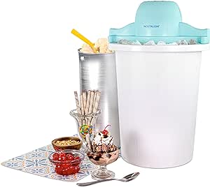 Nostalgia Electric Ice Cream Maker – Parlor Style, Old Fashioned Soft Serve Ice Cream Machine Makes Frozen Yogurt or Gelato in Minutes - Fun Kitchen Appliance – Blue & White - 6 Quart