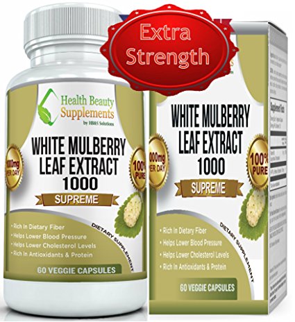 White Mulberry 1000 Supreme,100% Natural, organic formula. Natural blood sugar support supplement, 60 Veggie Capsules