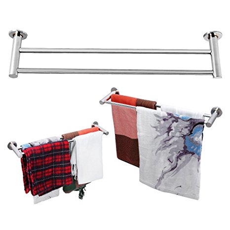 OGORI Stainless Steel Plated Wall Mounted Bathroom Towel Double Shelf Storage Rail Holder Rack (59MM)