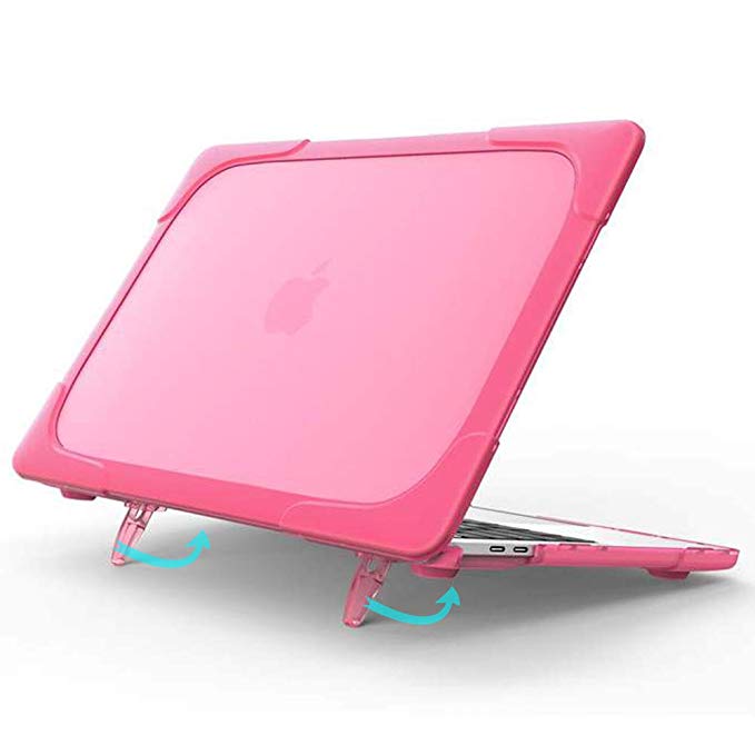 MacBook Pro 13 Case 2016 & 2017,IC ICLOVER Rubberized Matte [Heavy Duty] [Snap on] Hard Plastic Protective Case Cover with Foldable Kickstand for Apple MacBook Pro 13" inch A1706 A1708 A1989,Rose Red