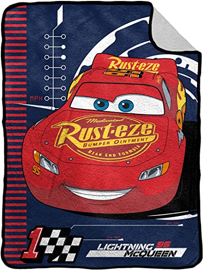 Jay Franco Disney Pixar Cars Top Speed Flannel Sherpa Blanket - Measures 50 x 60 inches, Kids Bedding Features Lightning McQueen - Fade Resistant Super Soft - (Official Disney Pixar Product)