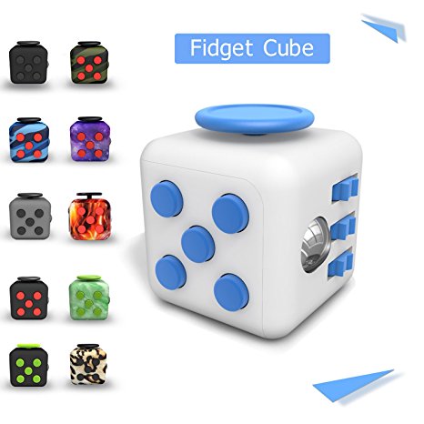 Tepoinn Fidget Attention Cube Relieves Stress and Anxiety Educational Development Toys for Children and Adults, White-blue