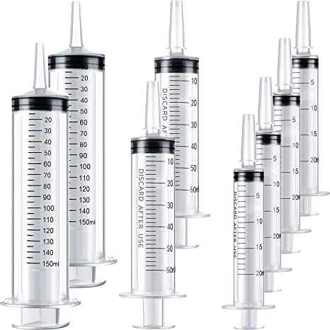 8 Pieces Plastic Syringe Set, Industrial Syringes Liquid Measuring Syringe Tools for Scientific Labs, Dispensing, Animals Feeding, Watering and Multiple Uses (20ml, 60ml, 150ml)