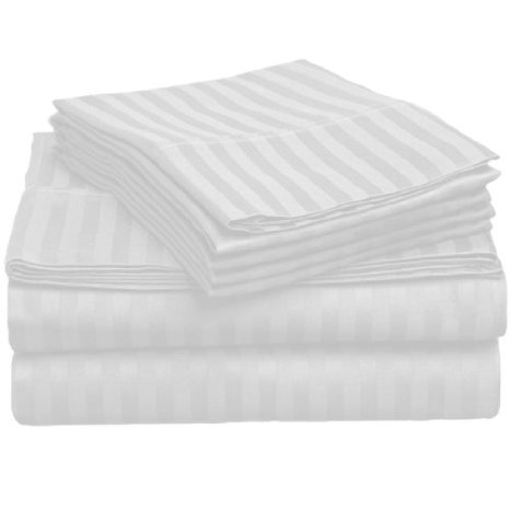 American Pillowcase - Luxury King Size Bed Striped Sheet Set - 100 Egyptian Cotton 540 Thread Count - 4 Colors With Wrinkle Guard To Choose From Color White