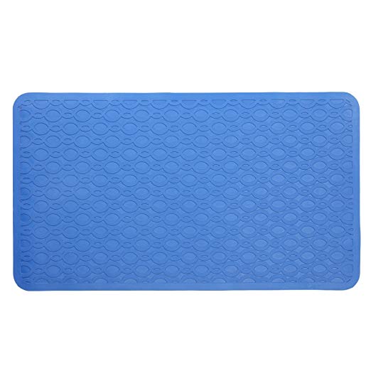 SlipX Solutions Mildew Resistant Large Blue Rubber Bath Safety Mat Features Powerful Microban Antimicrobial Product Protection (15" x 27", 250 Suction Cups, Machine Washable)