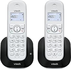 VTech CS1551 Téléphone sans Fil DECT à 2 combinés avec Chargeur, répondeur, Blocage d'appel, Identification de l'appelant/Appel en Attente, Haut-Parleur Mains Libres, écran et Clavier rétroéclairés.