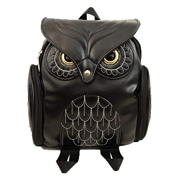 Donalworld Women Owl Backpack Cute Cartoon School PU Leather Shoulder Bag