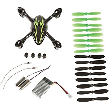 Crash Pack for X4 H107C Quadcopter, Includes Body Shell, 8x Pair of Black and Green Propellers, Flight Battery, 4x Rubber Feet, 2x Motors, Black/Green