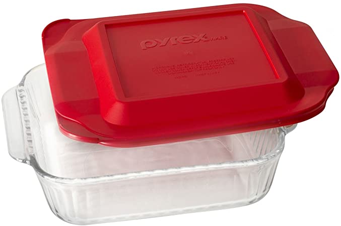 Pyrex Sculpted Baking Dish 8" Square w/ Red Lid