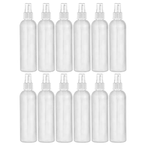 MoYo Natural Labs 8 oz Spray Bottles Fine Mist Empty Travel Containers, BPA Free HDPE Plastic for Essential Oils and Liquids/Cosmetics (Pack of 12, HDPE Translucent White)