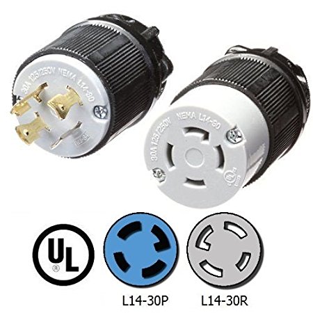 Iron Box L14-30 Plug and Connector Set for 30A, 125/250V, 7500W Generators