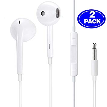 (2 Pack) Aux Headphones/Earphones/Earbuds 3.5mm Wired Headphones Noise Isolating Earphones with Built-in Microphone & Volume Control Compatible with Phone 6 SE 5S 4 Pod Pad/Android MP3