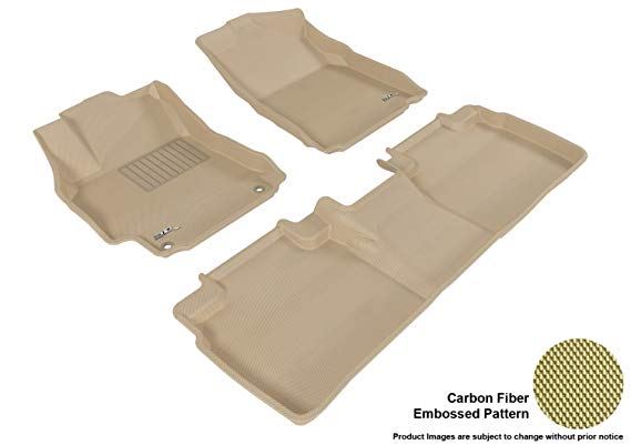 3D MAXpider Complete Set Custom Fit All-Weather Floor Mat for Select Toyota Camry Models - Kagu Rubber (Tan)