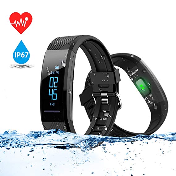 Fitness Tracker,ELEGIANT Smart Watch IP67 OLED Touch Screen Smart Bracelet with Heart Rate Monitor, Step Calorie Counter, Sleep Monitor, Pedometer Tracker Compatible with Android and iOS Smartphone