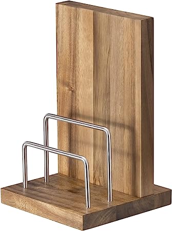 Navaris Knife Block and Cutting Board Holder - Magnetic Knife Block without Knives - Acacia Wood Stand for Kitchen Counter - Space Saving Storage