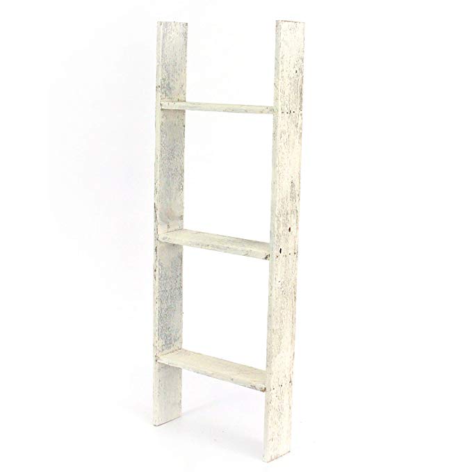 BarnwoodUSA Rustic Farmhouse Blanket Ladder - Our 3 ft Ladder can be Mounted Horizontally or Vertically and is Crafted from 100% Recycled and Reclaimed Wood | No Assembly Required | White