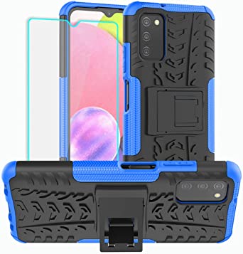 Samsung Galaxy A03S Case, Galaxy A03S Case with HD Screen Protector, Yiakeng Shockproof Silicone Protective with Kickstand Hard Phone Cover for Samsung Galaxy A03S (Blue)