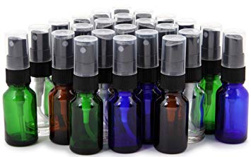 Vivaplex, 24, Assorted Colors, 15 ml (1/2 oz) Glass Bottles, with Black Fine Mist Sprayer's