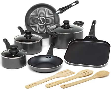 Ecolution Easy Clean Non-Stick Cookware, Dishwasher Safe Pots and Pans Set, 12 Piece, Black