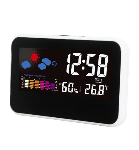 Hippih Weather Station with LED Nightlight,Time/Temperature/Humidity /Day/Date Display Digital Alarm Clock (Black)