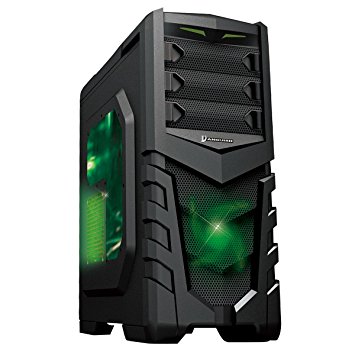 CiT Vanquish Gaming Toolless Case with USB3 Port, Side Window, Card Reader and 2 x 12CM Green Led Fans