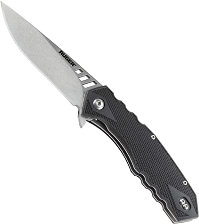 CRKT Ruger Follow-Through Compact EDC Folding Pocket Knife: Everyday Carry, Plain Edge Blade, Flipper Open, Liner Lock, Textured Non Slip Handle, Reversible Pocket Clip R1703