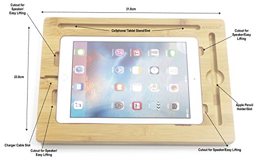 Premium Natural Bamboo Smart Desk & Holder For Apple iPad Pro 9.7" & Apple Pencil/Stylus Pen. A Lifestyle Enhancing Product Designed for Landscape and Portrait view of Your Device (iPad Pro 9.7")