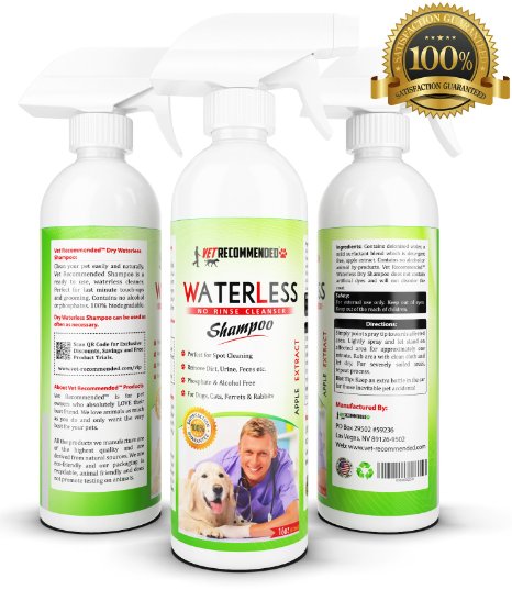 Vet Recommended - Waterless Dog Shampoo - No Rinse Dry Shampoo For Dogs, Detergent And Alcohol Free, Apple Extract - Perfect For Spot Cleaning The Dog Coat - Made in the USA (16oz/473ml)