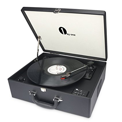 1byone Suit-case Style Turntable with Speaker, Bluetooth support and Vinyl-To-MP3 Recording, Belt Driven Record Player, Black