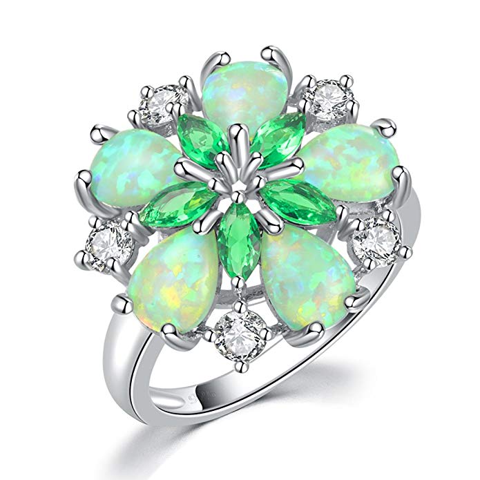 CiNily Green Fire Opal Emerald Rhodium Plated Zircon Women Jewelry Gemstone Ring Size 6-10