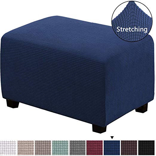 H.VERSAILTEX 1 Piece Stretch Ottoman Cover Folding Storage Stool Furniture Protector Soft Rectangle Slipcover with Elastic Bottom Ottoman Cover Extra Large(Ottoman, Navy)