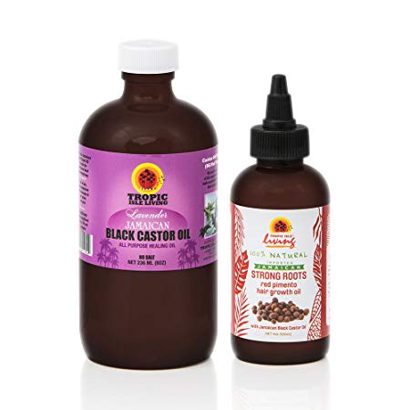 Tropic Isle Living LAVENDER Jamaican Black Castor Oil 8oz & Strong Roots Red Pimento Hair Growth Oil 4oz "SET"