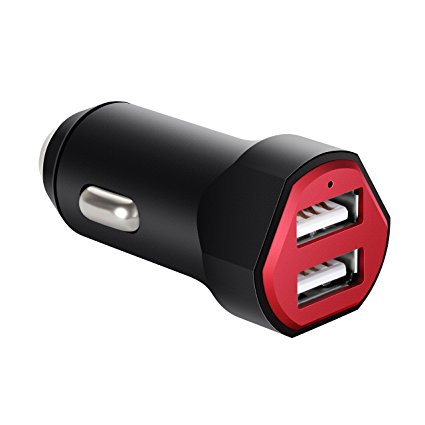 Akiko 4.8A/24W Car Adapter Dual USB Car Charger Smart 2 Port Travel Power Adapter for for iPhone 7 / 6s / Plus, Galaxy S7 / S6 / Edge / Plus, Note 5 / 4, LG, HTC [BLACK/RED]