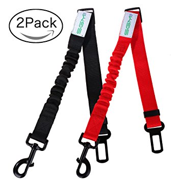 SGM Durable Dog Cat Car Safety Seat Belt Leash – Adjustable Pet Dog Car Safety Seatbelt with Elastic Nylon Bungee Buffer for Shock Attenuation - Perfect For Your Loving Pets! [2 Pack]