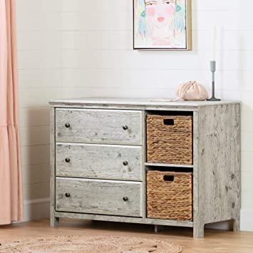 South Shore Furniture 12687 Cotton Candy 3-Drawer Dresser with Baskets-Seaside Pine